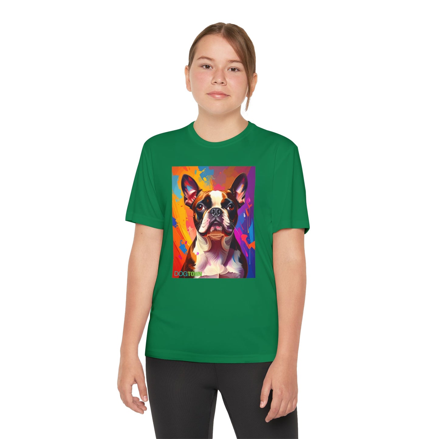 Pup Art Canvas - Kid's Sport Short Sleeve Tee (Boston Terrier)