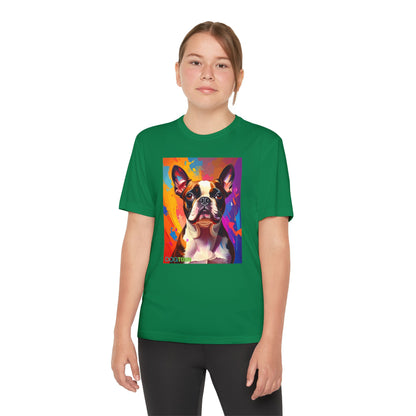 Pup Art Canvas - Kid's Sport Short Sleeve Tee (Boston Terrier)