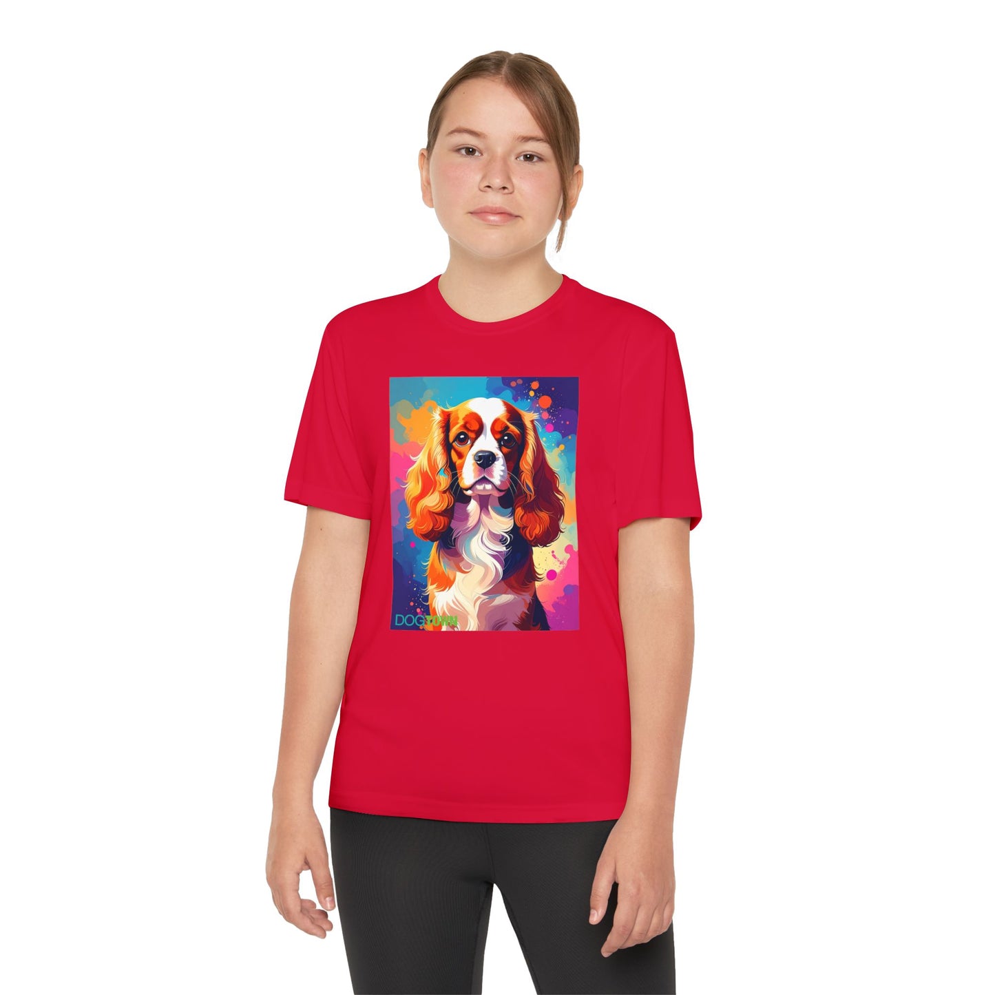 Pup Art Canvas - Kid's Sport Short Sleeve Tee (Cavalier King Charles Spaniel)