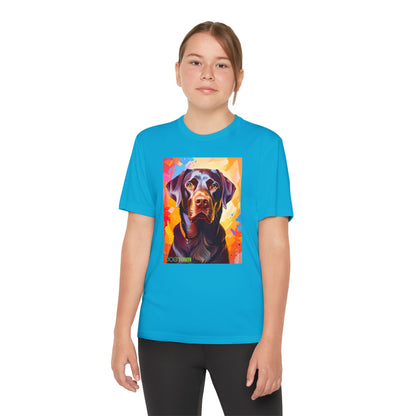 Pup Art Canvas - Kid's Sport Short Sleeve Tee (Chocolate Lab)