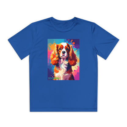 Pup Art Canvas - Kid's Sport Short Sleeve Tee (Cavalier King Charles Spaniel)
