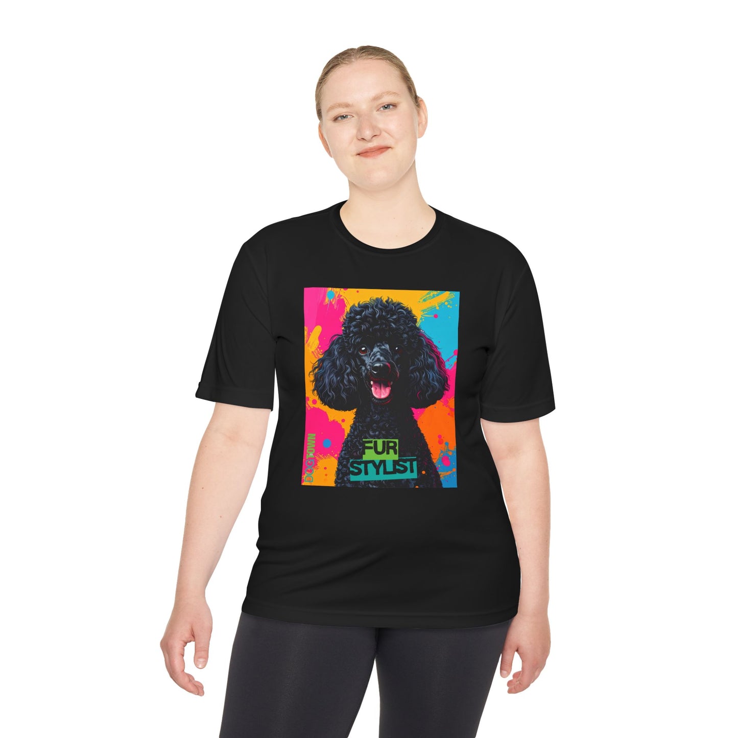 Dogtown Fur Stylist Groomer Short Sleeve Shirt (Colorful with Black Poodle)