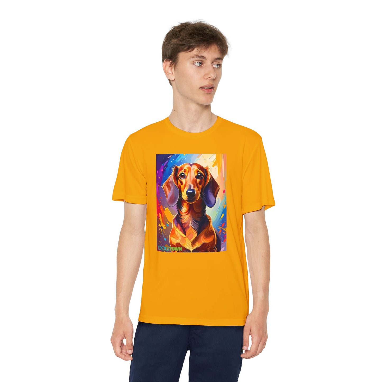 Pup Art Canvas - Kid's Sport Short Sleeve Tee (Dachshund)