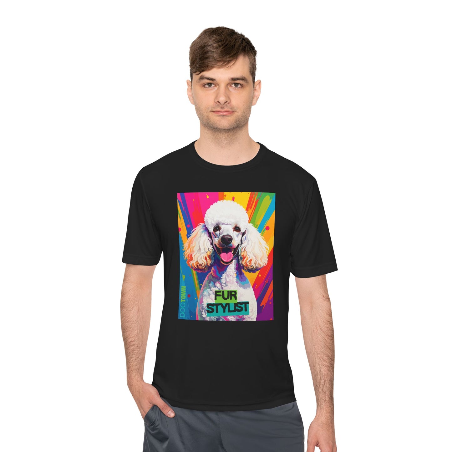 Dogtown Fur Stylist Groomer Short Sleeve Shirt (Colorful with White Poodle)