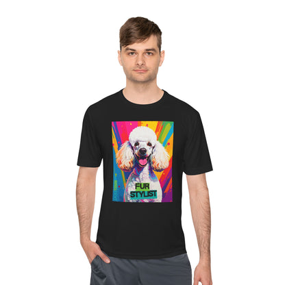 Dogtown Fur Stylist Groomer Short Sleeve Shirt (Colorful with White Poodle)