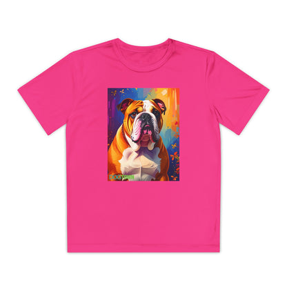 Pup Art Canvas - Kid's Sport Short Sleeve Tee (English Bulldog)