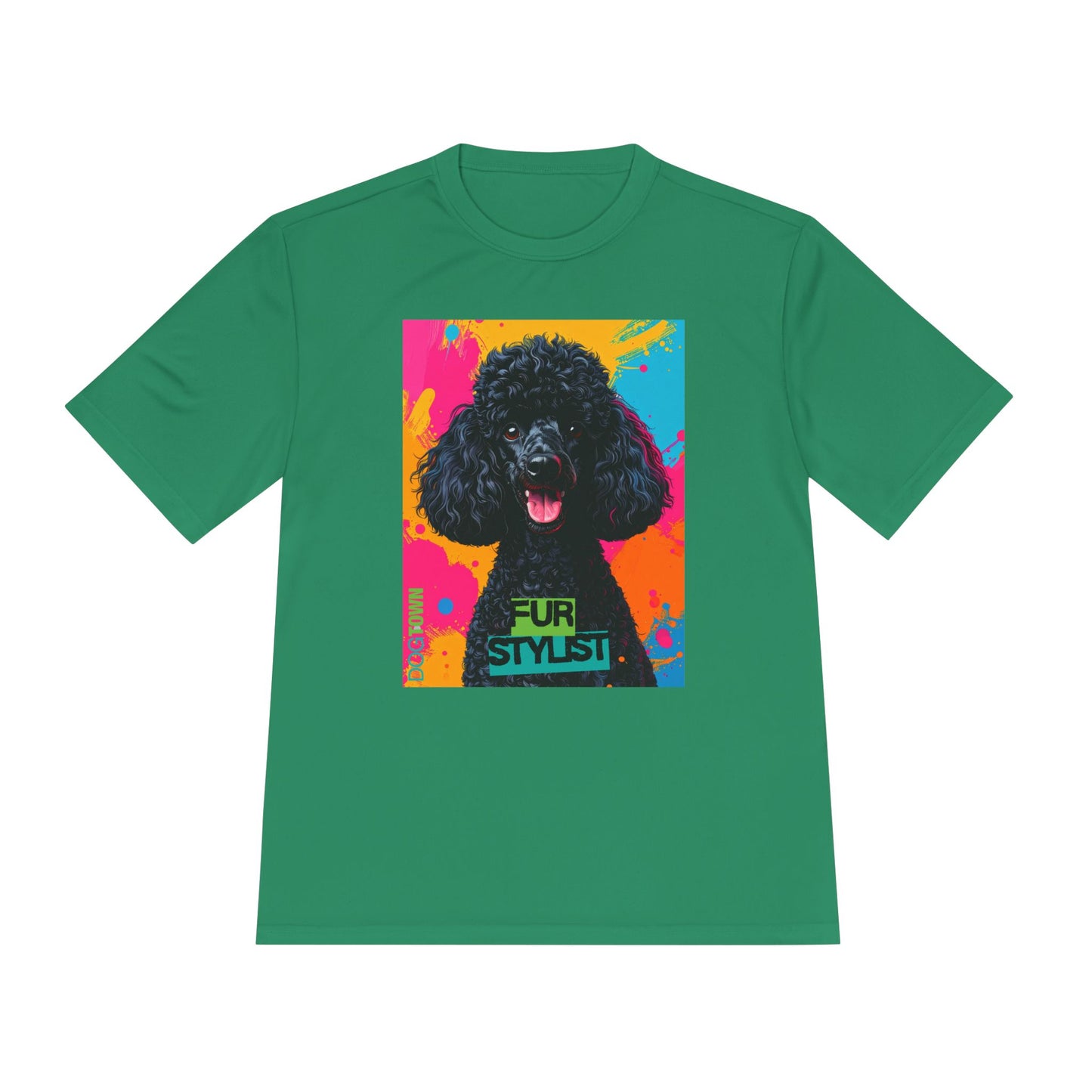 Dogtown Fur Stylist Groomer Short Sleeve Shirt (Colorful with Black Poodle)