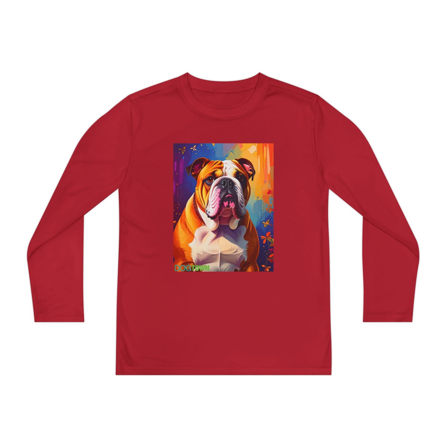 Pup Art Canvas - Kid's Sport Long Sleeve Tee (English Bulldog)