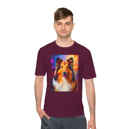 Pup Art Canvas Unisex Moisture Wicking Tee (Shetland Sheepdog (Sheltie))