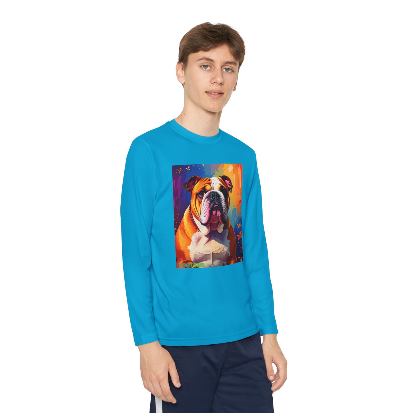 Pup Art Canvas - Kid's Sport Long Sleeve Tee (English Bulldog)