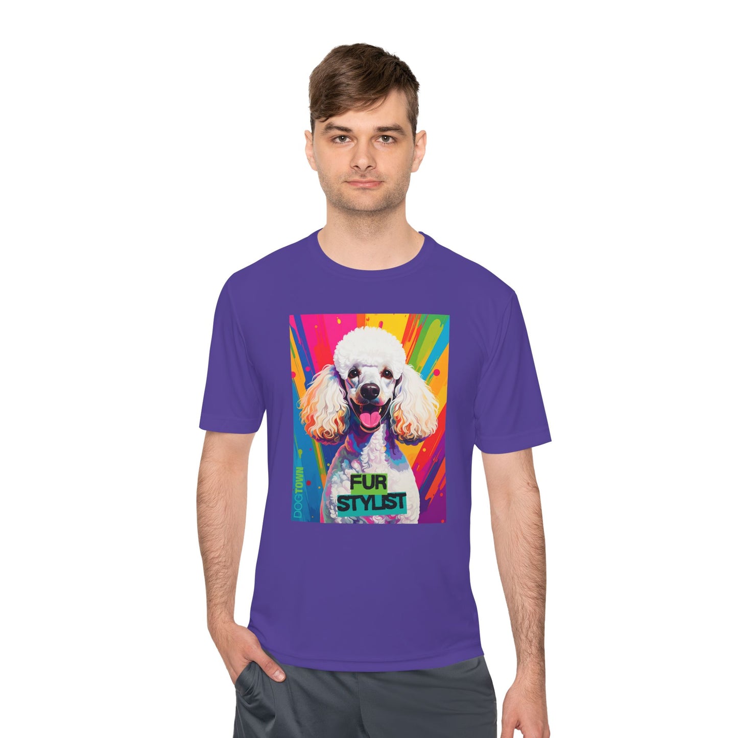 Dogtown Fur Stylist Groomer Short Sleeve Shirt (Colorful with White Poodle)