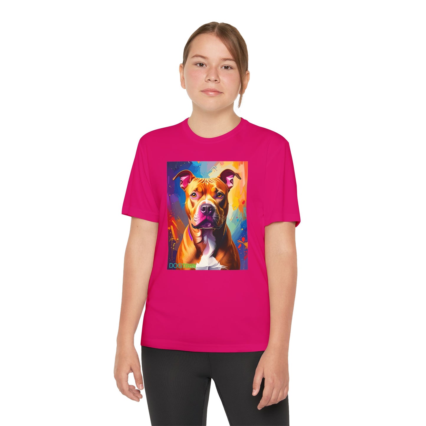 Pup Art Canvas - Kid's Sport Short Sleeve Tee (Pit Bull)