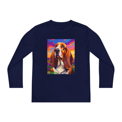 Pup Art Canvas - Kid's Sport Long Sleeve Tee (Basset Hound)