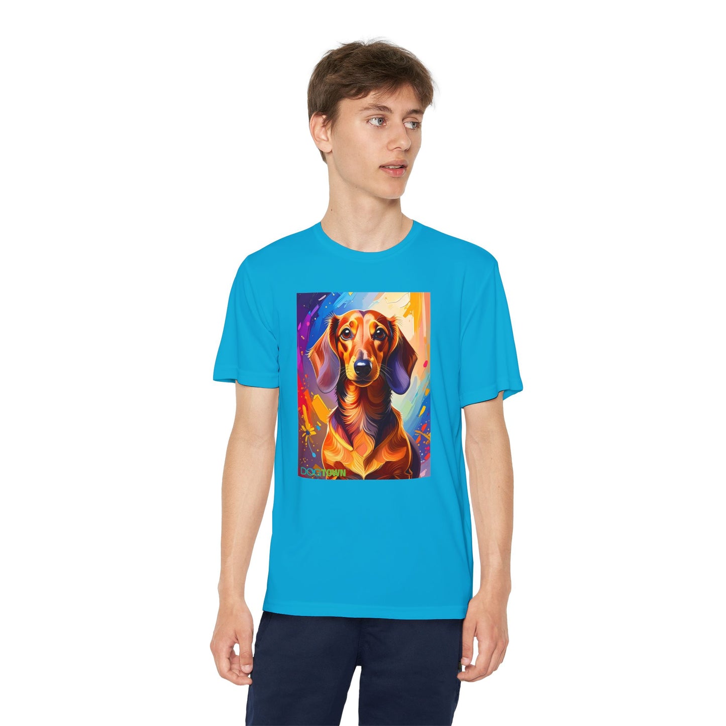Pup Art Canvas - Kid's Sport Short Sleeve Tee (Dachshund)