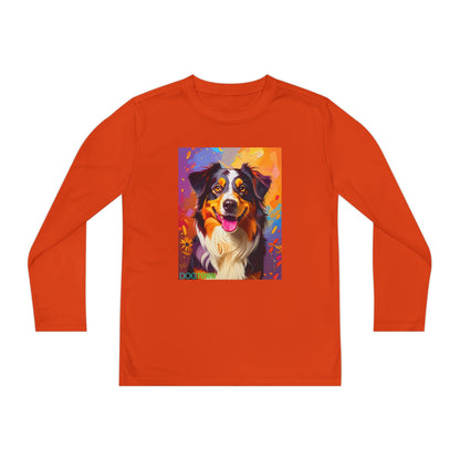 Pup Art Canvas - Kid's Sport Long Sleeve Tee (Australian Shepherd)