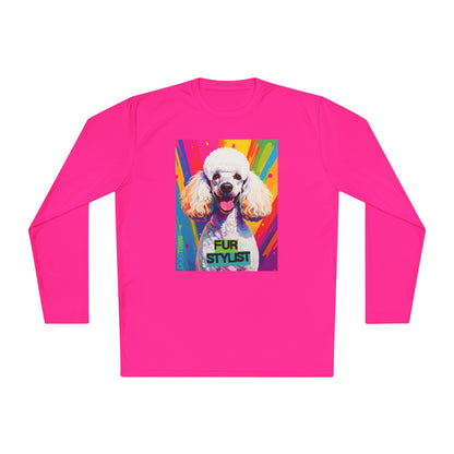 Dogtown Fur Stylist Groomer Long Sleeve Shirt (Colorful with White Poodle)