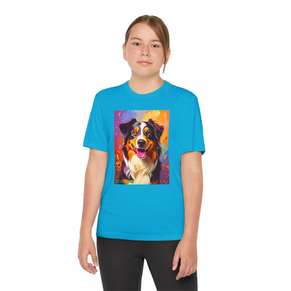 Pup Art Canvas - Kid's Sport Short Sleeve Tee (Australian Shepherd)