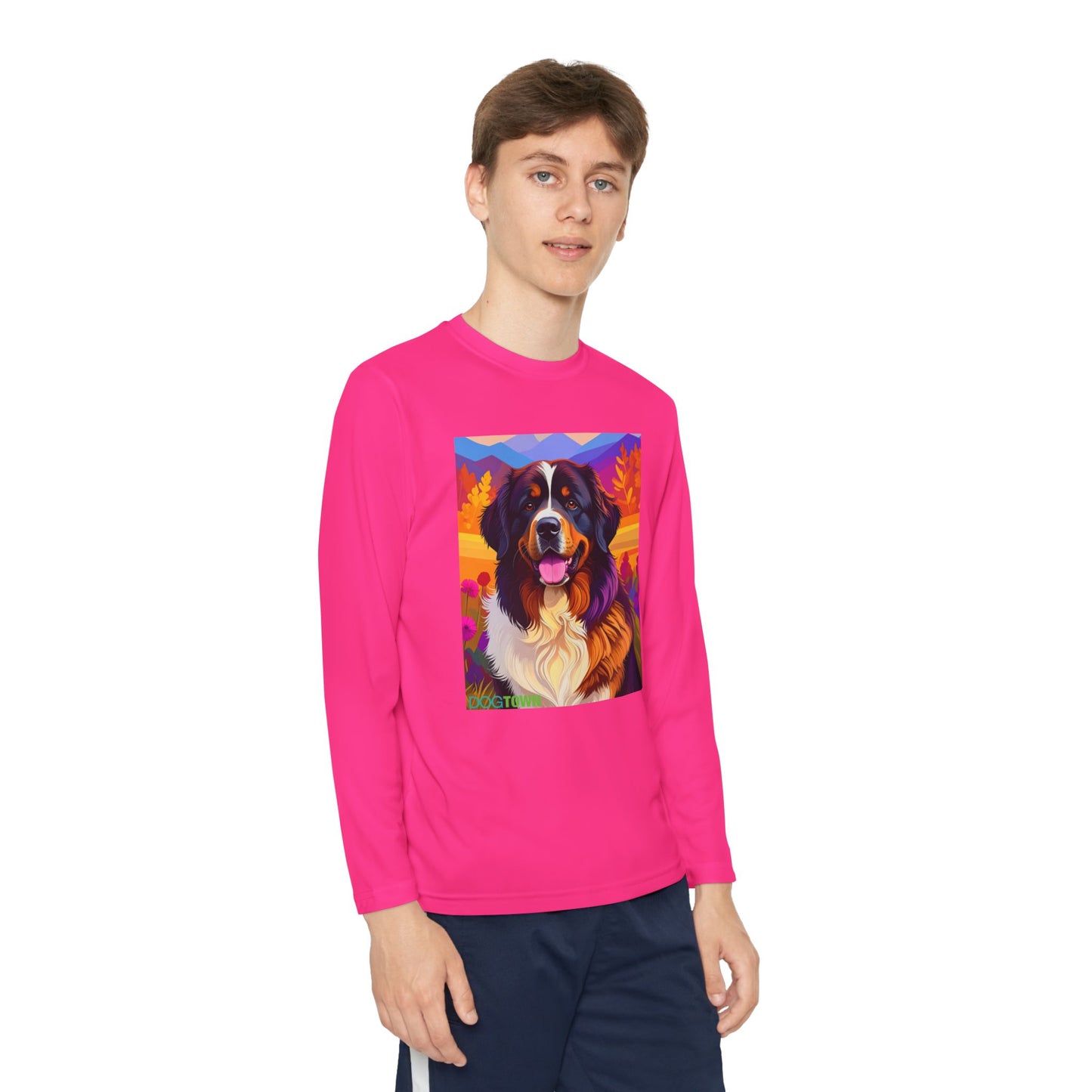 Pup Art Canvas - Kid's Sport Long Sleeve Tee (Bernese Mountain Dog)