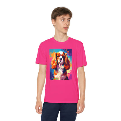 Pup Art Canvas - Kid's Sport Short Sleeve Tee (Cavalier King Charles Spaniel)