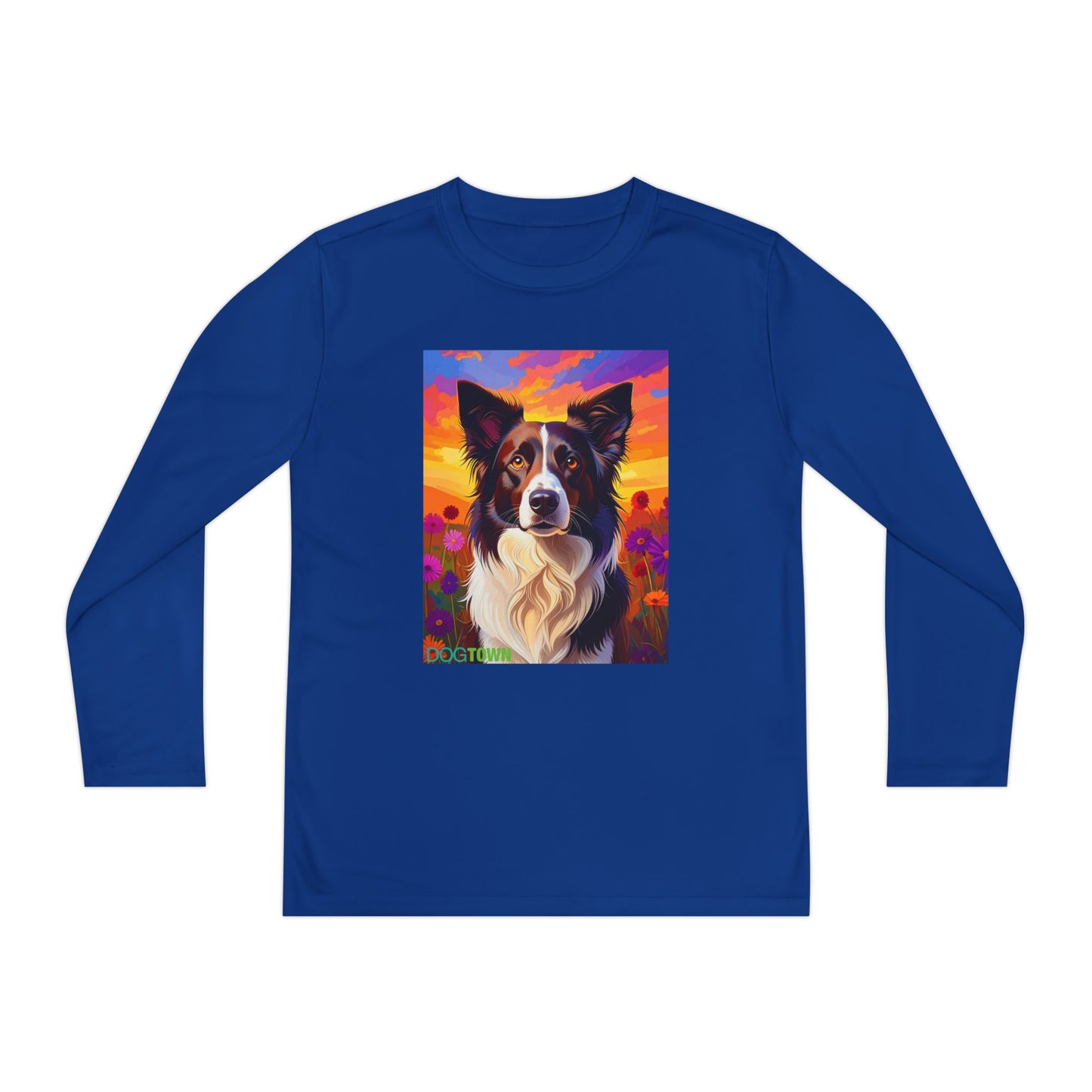 Pup Art Canvas - Kid's Sport Long Sleeve Tee (Border Collie)