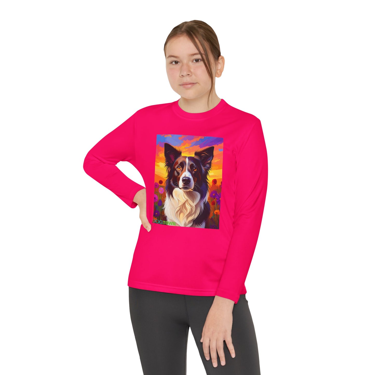 Pup Art Canvas - Kid's Sport Long Sleeve Tee (Border Collie)