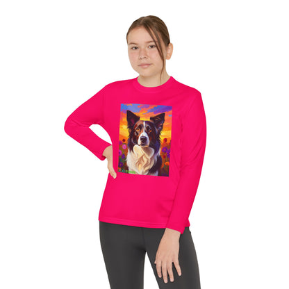 Pup Art Canvas - Kid's Sport Long Sleeve Tee (Border Collie)