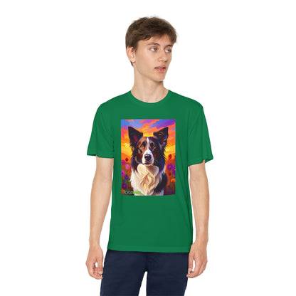 Pup Art Canvas - Kid's Sport Short Sleeve Tee (Border Collie)