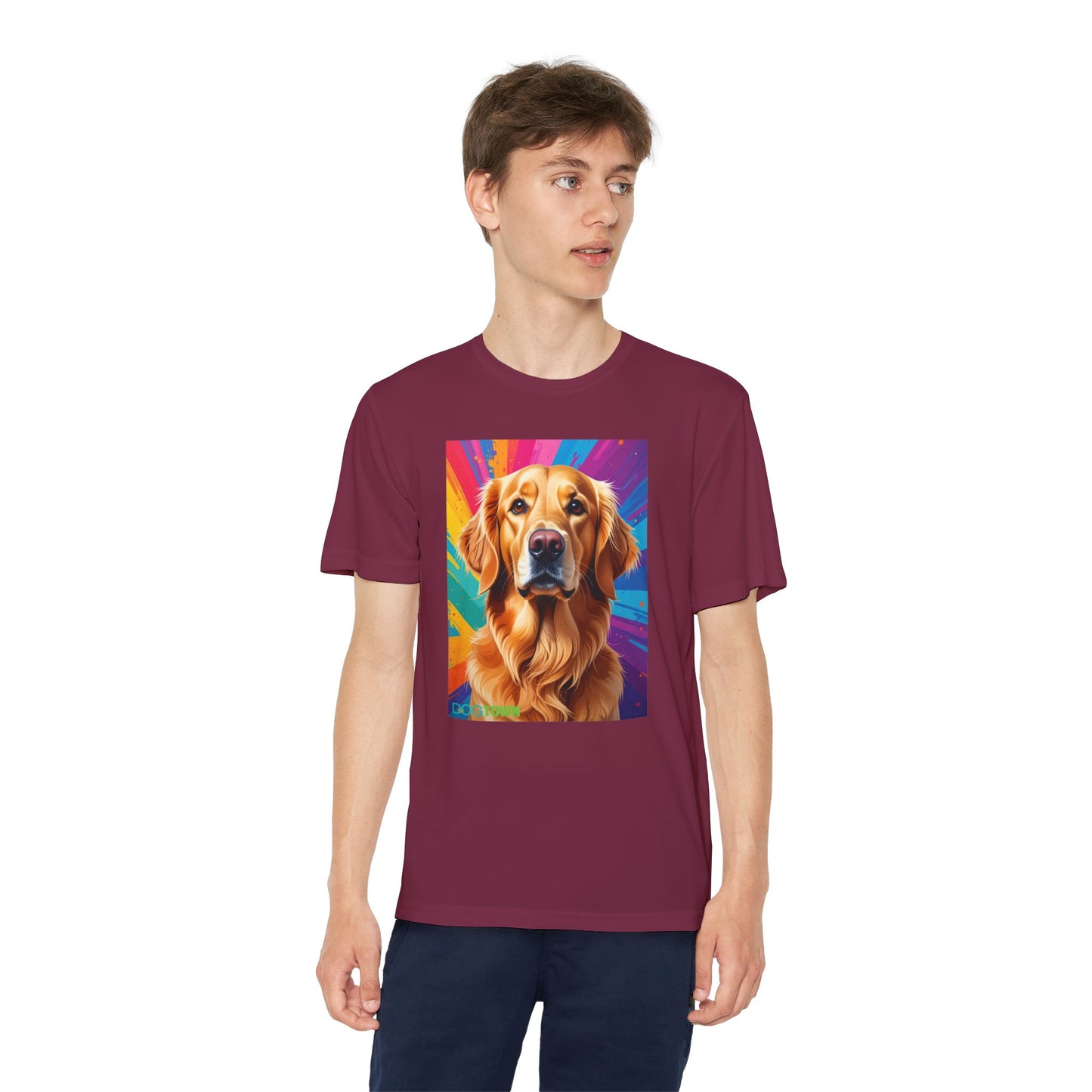 Pup Art Canvas - Kid's Sport Short Sleeve Tee (Golden Retriever)