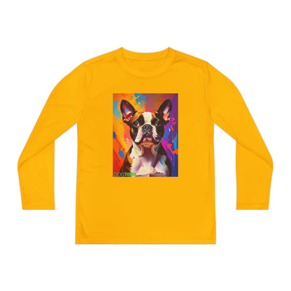 Pup Art Canvas - Kid's Sport Long Sleeve Tee (Boston Terrier)