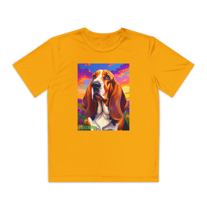 Pup Art Canvas - Kid's Sport Short Sleeve Tee (Basset Hound)