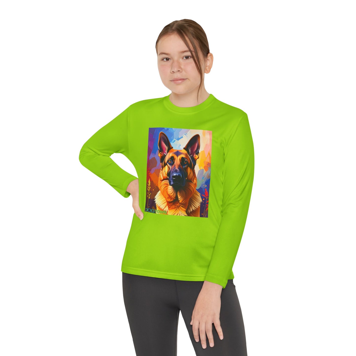 Pup Art Canvas - Kid's Sport Long Sleeve Tee  (German Shepherd)