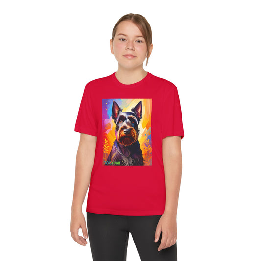 Pup Art Canvas - Kid's Sport Short Sleeve Tee (Scottish Terrier)