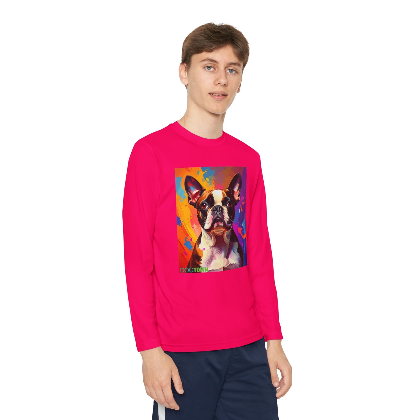 Pup Art Canvas - Kid's Sport Long Sleeve Tee (Boston Terrier)