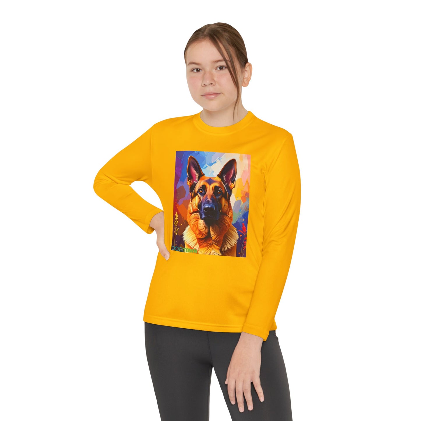Pup Art Canvas - Kid's Sport Long Sleeve Tee  (German Shepherd)