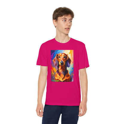 Pup Art Canvas - Kid's Sport Short Sleeve Tee (Dachshund)
