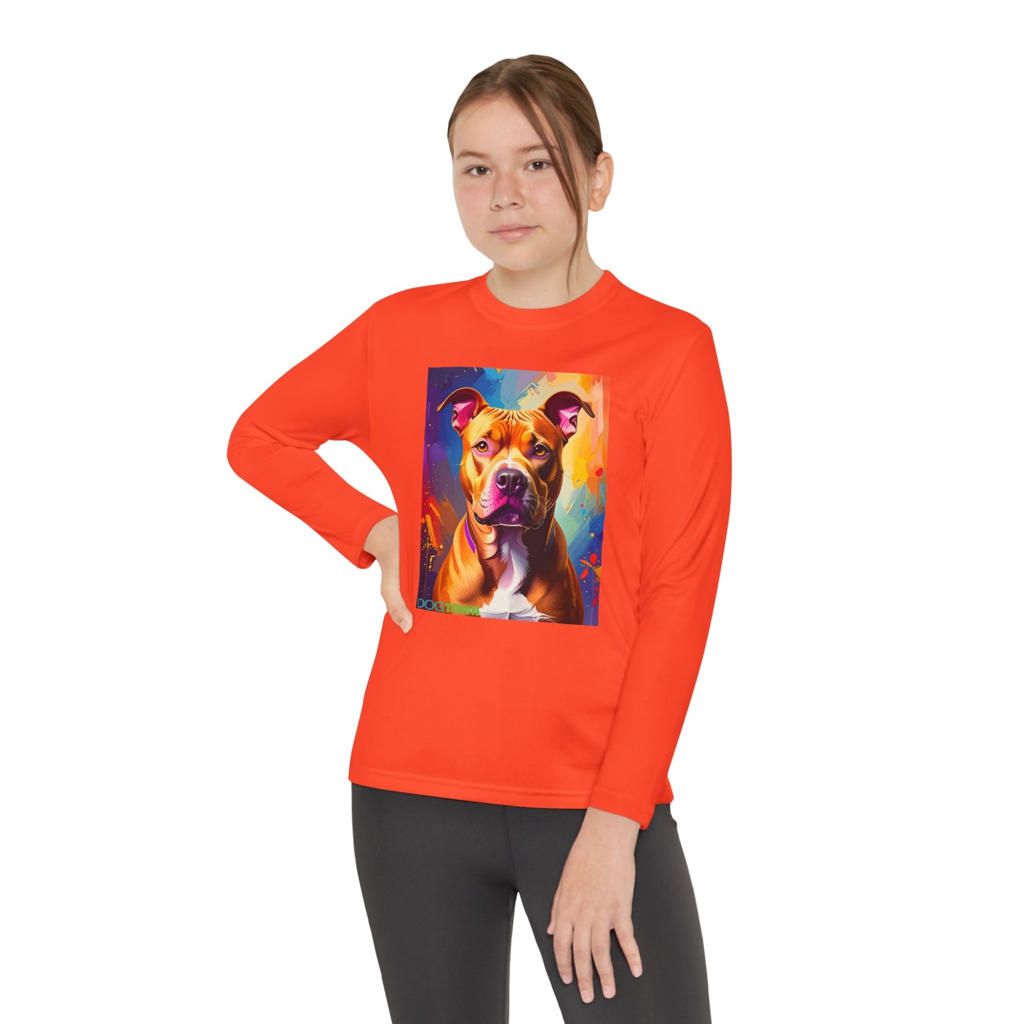 Pup Art Canvas - Kid's Sport Long Sleeve Tee (Pit Bull)