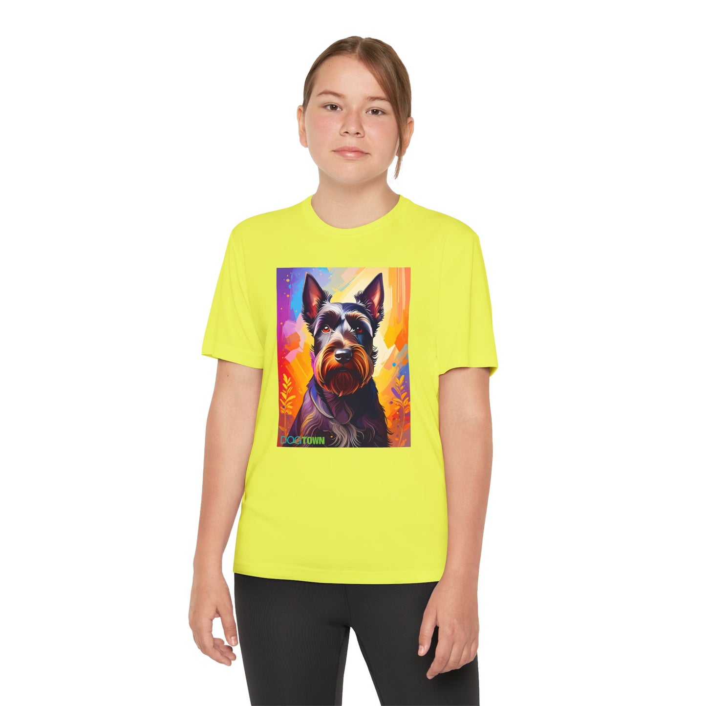 Pup Art Canvas - Kid's Sport Short Sleeve Tee (Scottish Terrier)