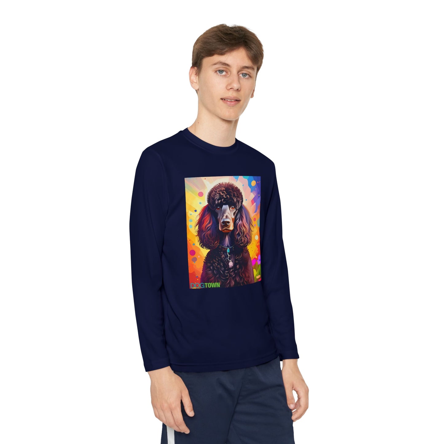 Pup Art Canvas - Kid's Sport Long Sleeve Tee (Standard Poodle)