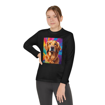 Pup Art Canvas - Kid's Sport Long Sleeve Tee (Golden Retriever)