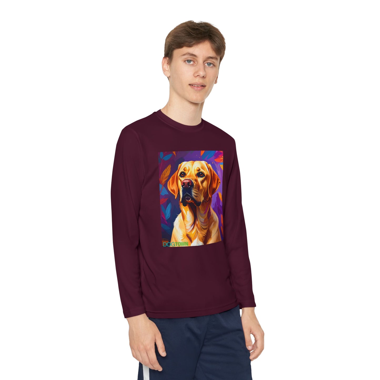 Pup Art Canvas - Kid's Sport Long Sleeve Tee (Yellow Lab)