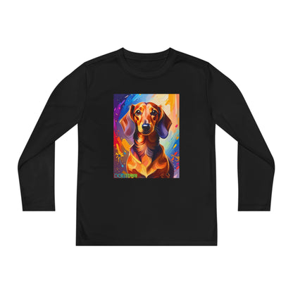 Pup Art Canvas - Kid's Sport Long Sleeve Tee (Dachshund)