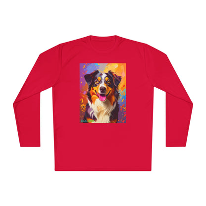 Pup Art Canvas Sport Long Sleeve Tee (Australian Shepherd)