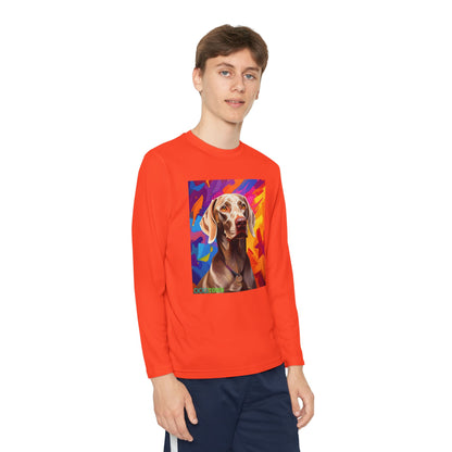 Pup Art Canvas - Kid's Sport Long Sleeve Tee (Weimaraner)