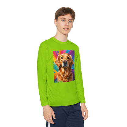 Pup Art Canvas - Kid's Sport Long Sleeve Tee (Golden Retriever)