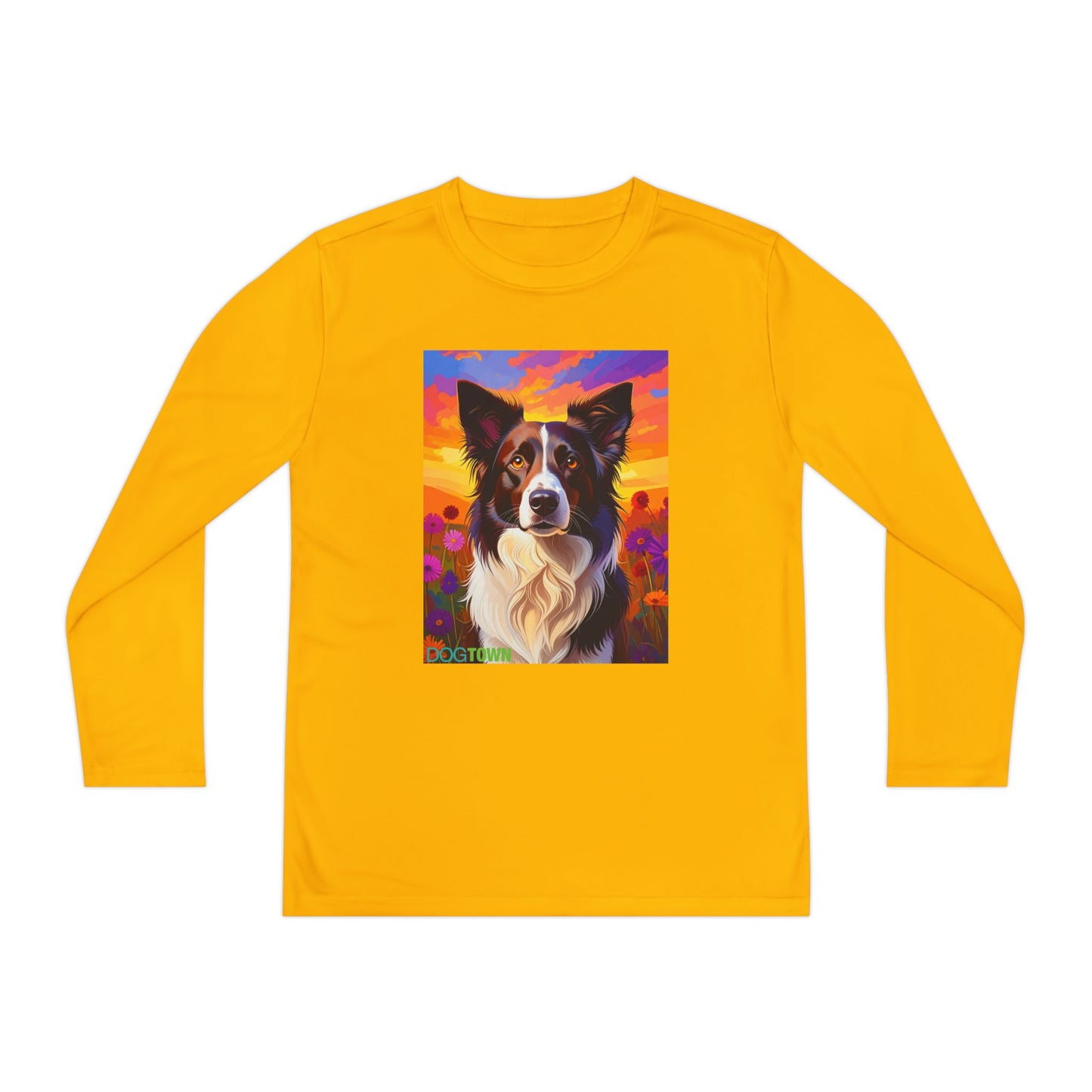Pup Art Canvas - Kid's Sport Long Sleeve Tee (Border Collie)