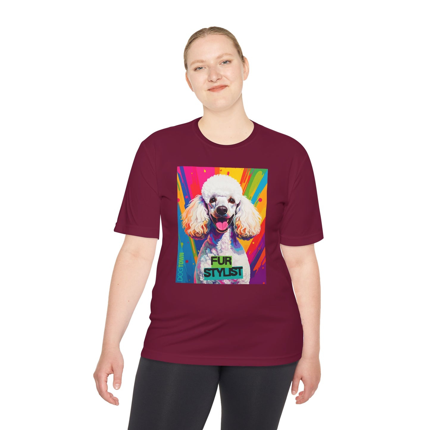 Dogtown Fur Stylist Groomer Short Sleeve Shirt (Colorful with White Poodle)