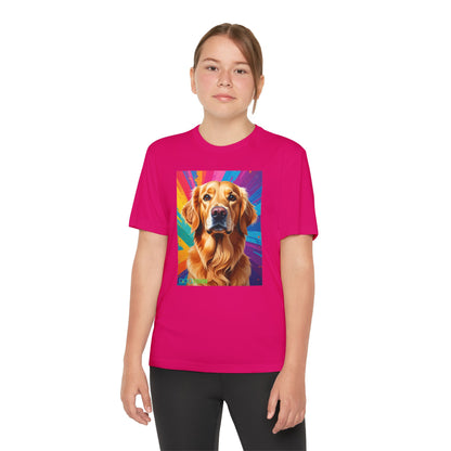 Pup Art Canvas - Kid's Sport Short Sleeve Tee (Golden Retriever)