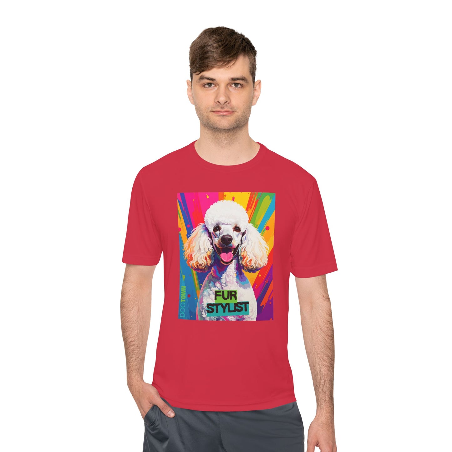 Dogtown Fur Stylist Groomer Short Sleeve Shirt (Colorful with White Poodle)