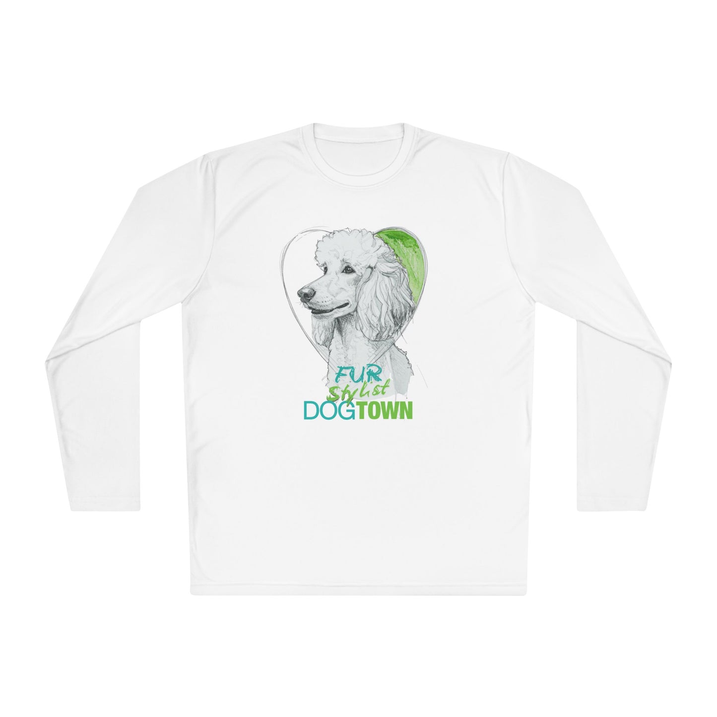Dogtown Fur Stylist Groomer Long Sleeve Shirt (White with White Poodle)