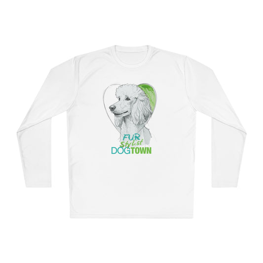 Dogtown Fur Stylist Groomer Long Sleeve Shirt (White with White Poodle)